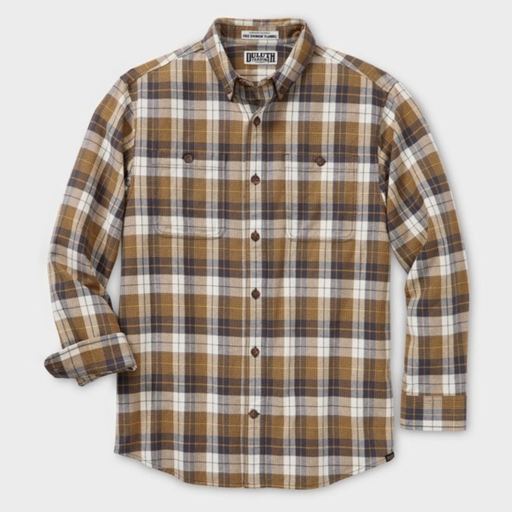 Duluth Trading Mens Free Swingin Coal Multi Plaid Flannel‎ Shirt Size Large NWT